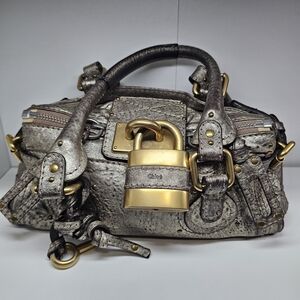Chloe Paddington Metallic Silver Satchel with Gold Padlock